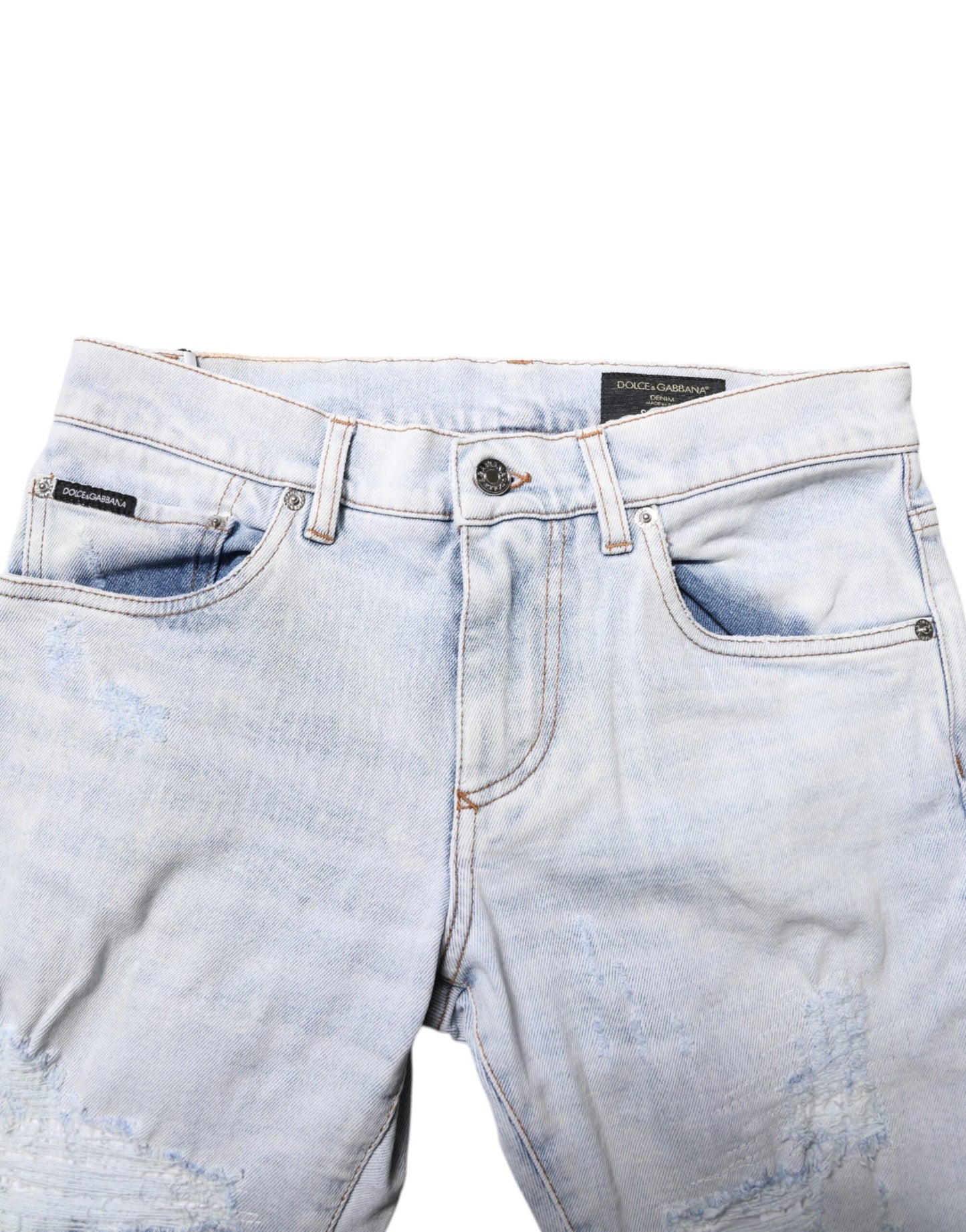 Dolce & Gabbana Light Blue Tattered Skinny Denim Jeans