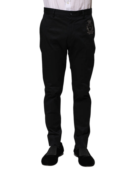 Dolce & Gabbana Dark Blue Logo Cotton Dress Pants