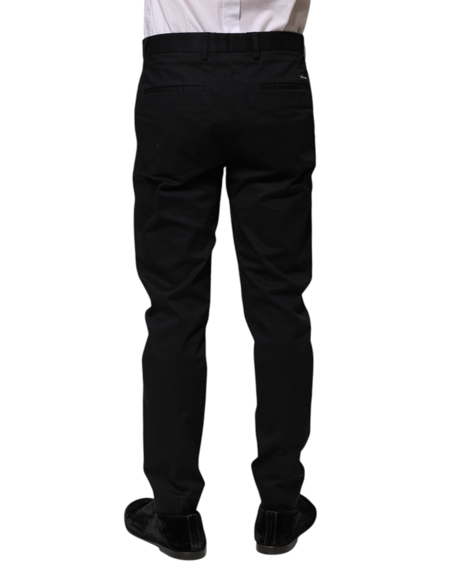 Dolce & Gabbana Dark Blue Logo Cotton Dress Pants