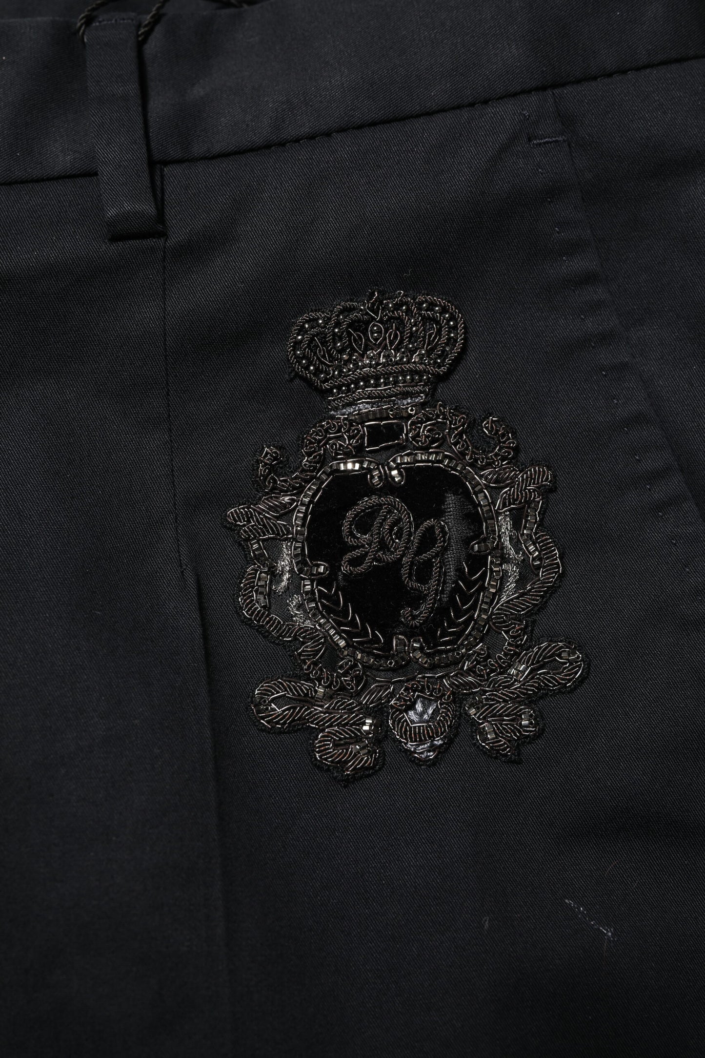 Dolce & Gabbana Dark Blue Logo Cotton Dress Pants