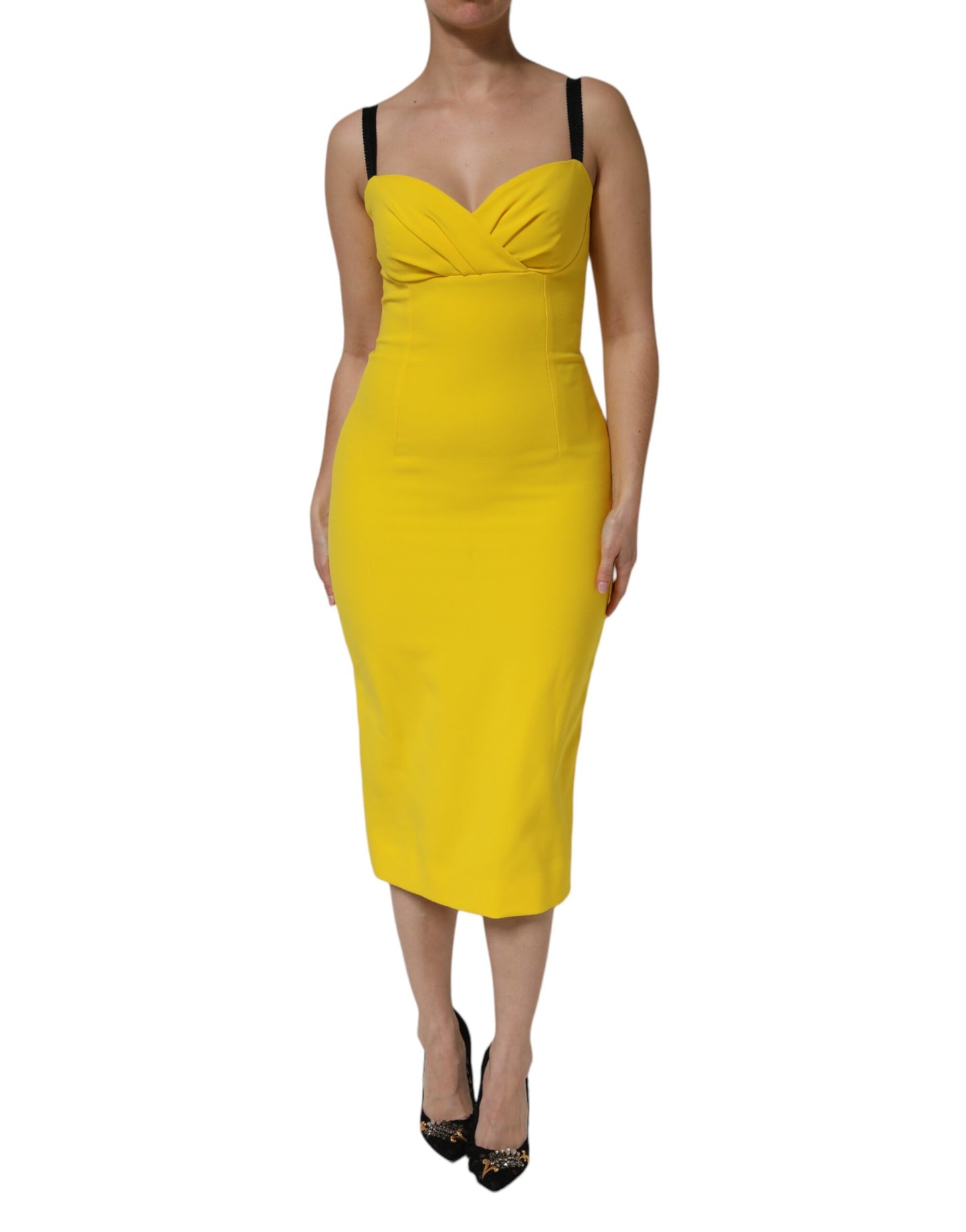 Robe midi moulante sans manches en polyester jaune de Dolce & Gabbana