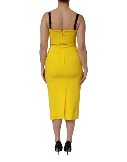 Robe midi moulante sans manches en polyester jaune de Dolce & Gabbana