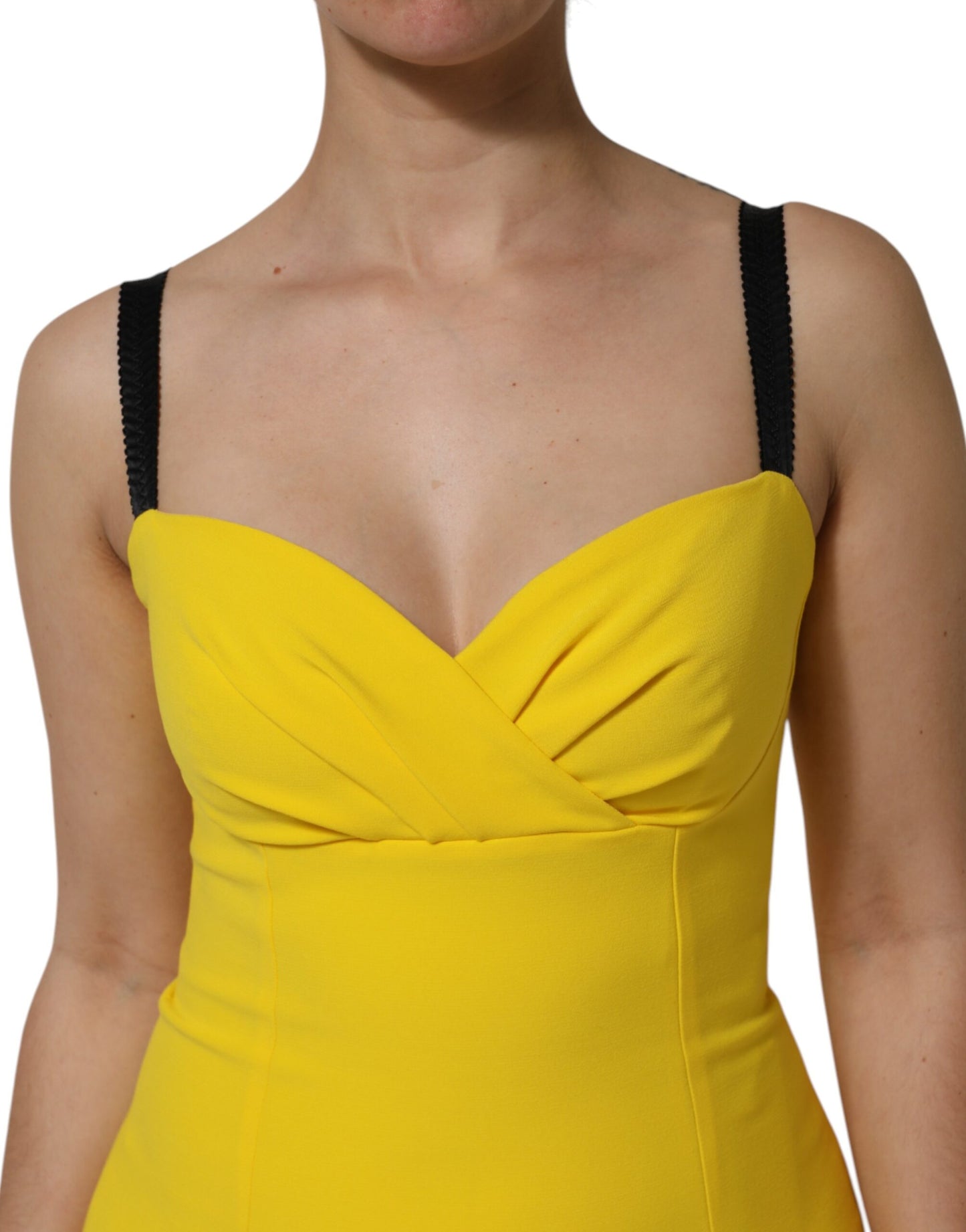 Robe midi moulante sans manches en polyester jaune de Dolce & Gabbana