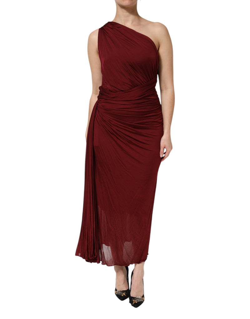 Dolce & Gabbana Robe Midi Fittée Rouge à Épaule Dénudée