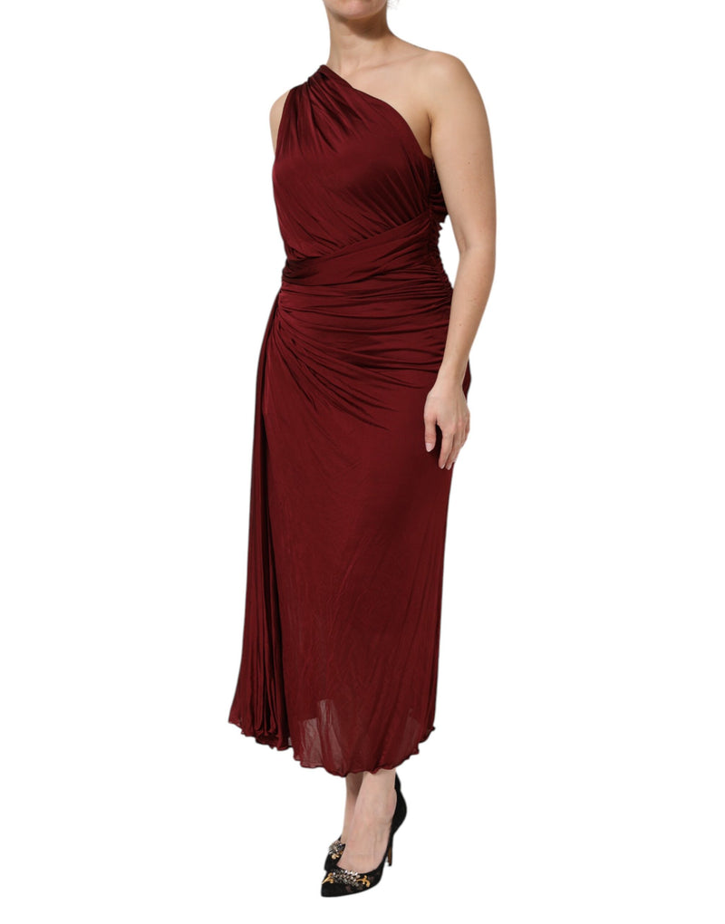 Dolce & Gabbana Robe Midi Fittée Rouge à Épaule Dénudée