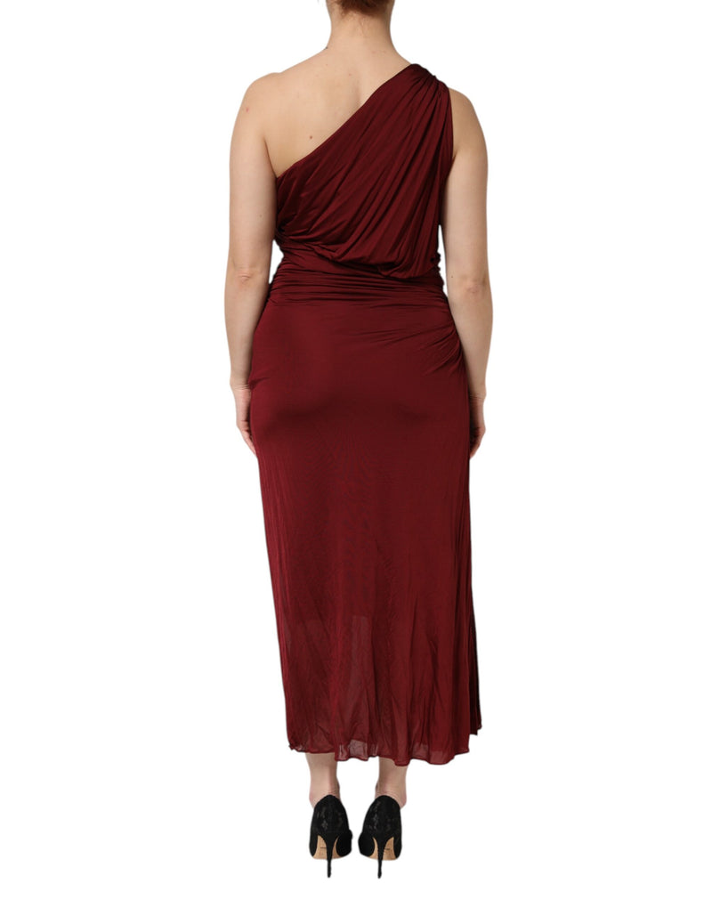 Dolce & Gabbana Robe Midi Fittée Rouge à Épaule Dénudée