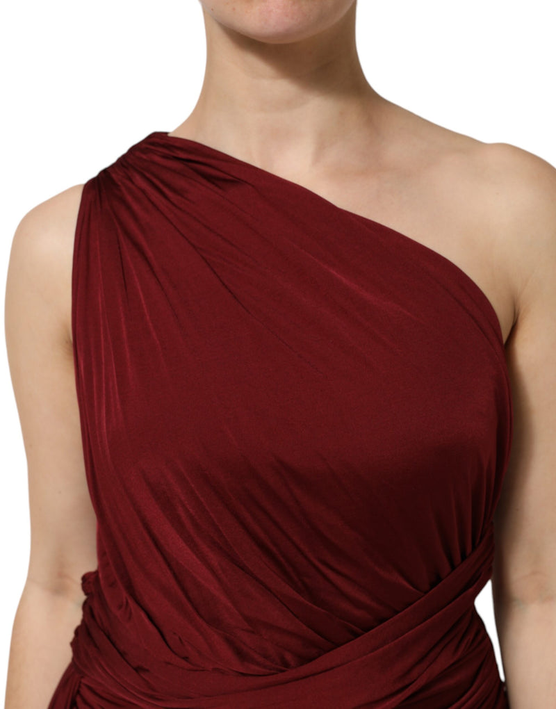 Dolce & Gabbana Robe Midi Fittée Rouge à Épaule Dénudée