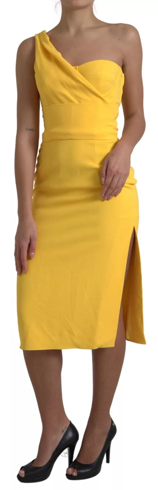 Robe Midi Fendue à Épaule Dénudée Jaune Dolce & Gabbana