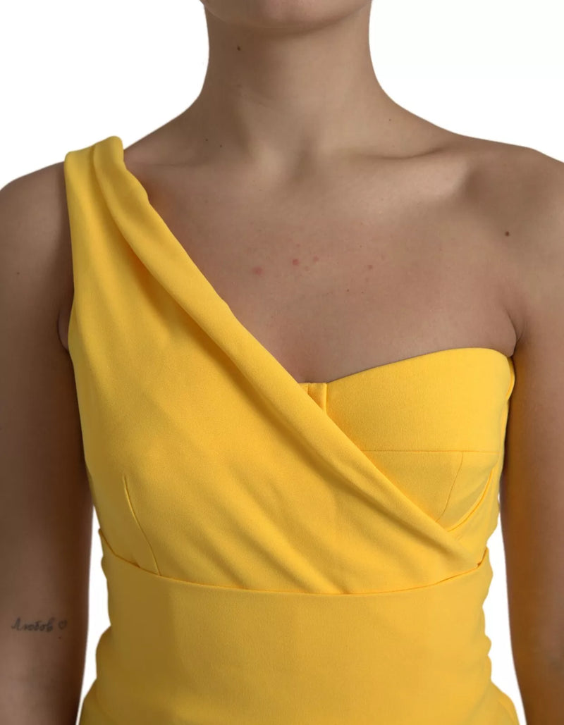 Robe Midi Fendue à Épaule Dénudée Jaune Dolce & Gabbana
