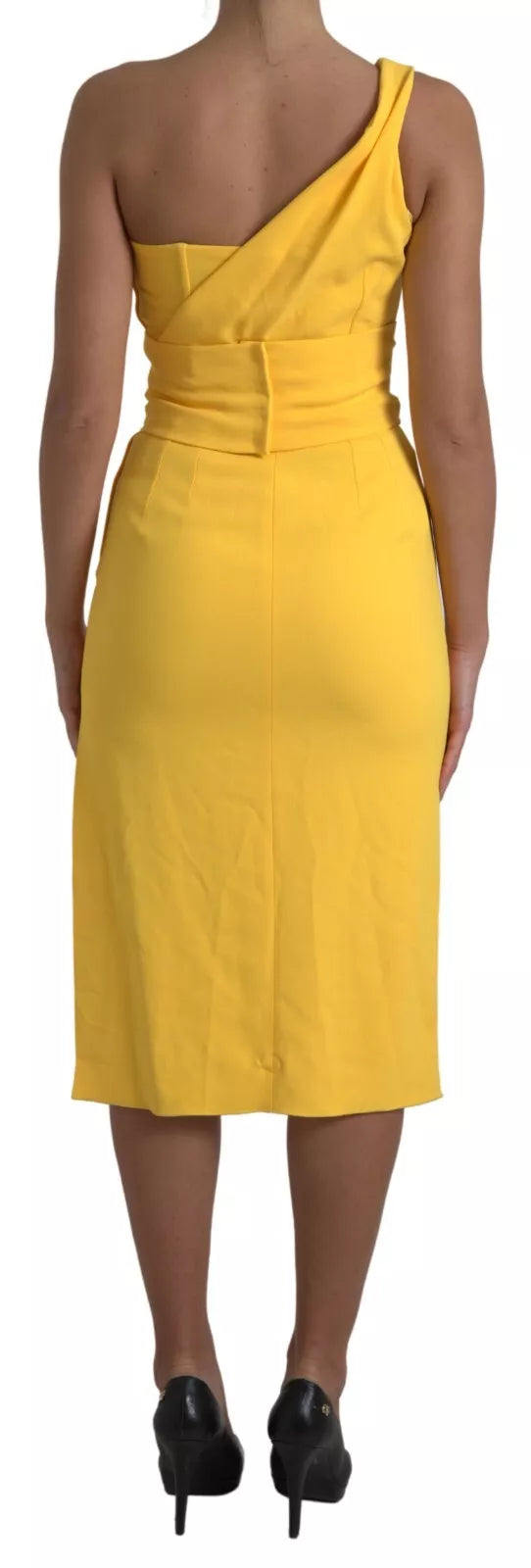Robe fourreau jaune à épaule dénudée et fente latérale de Dolce & Gabbana