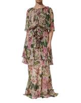 Robe Maxi Longue à Imprimé Floral Rose Dolce & Gabbana