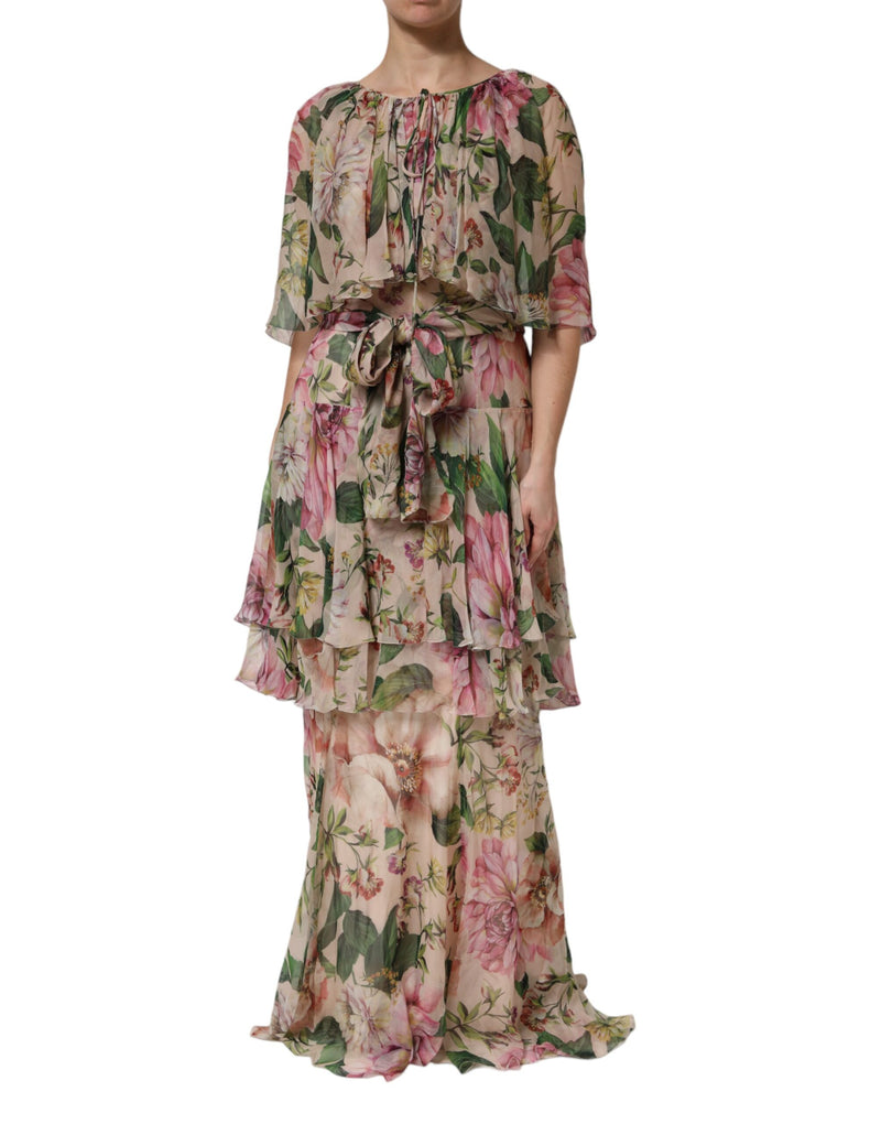 Robe Maxi Longue à Imprimé Floral Rose Dolce & Gabbana