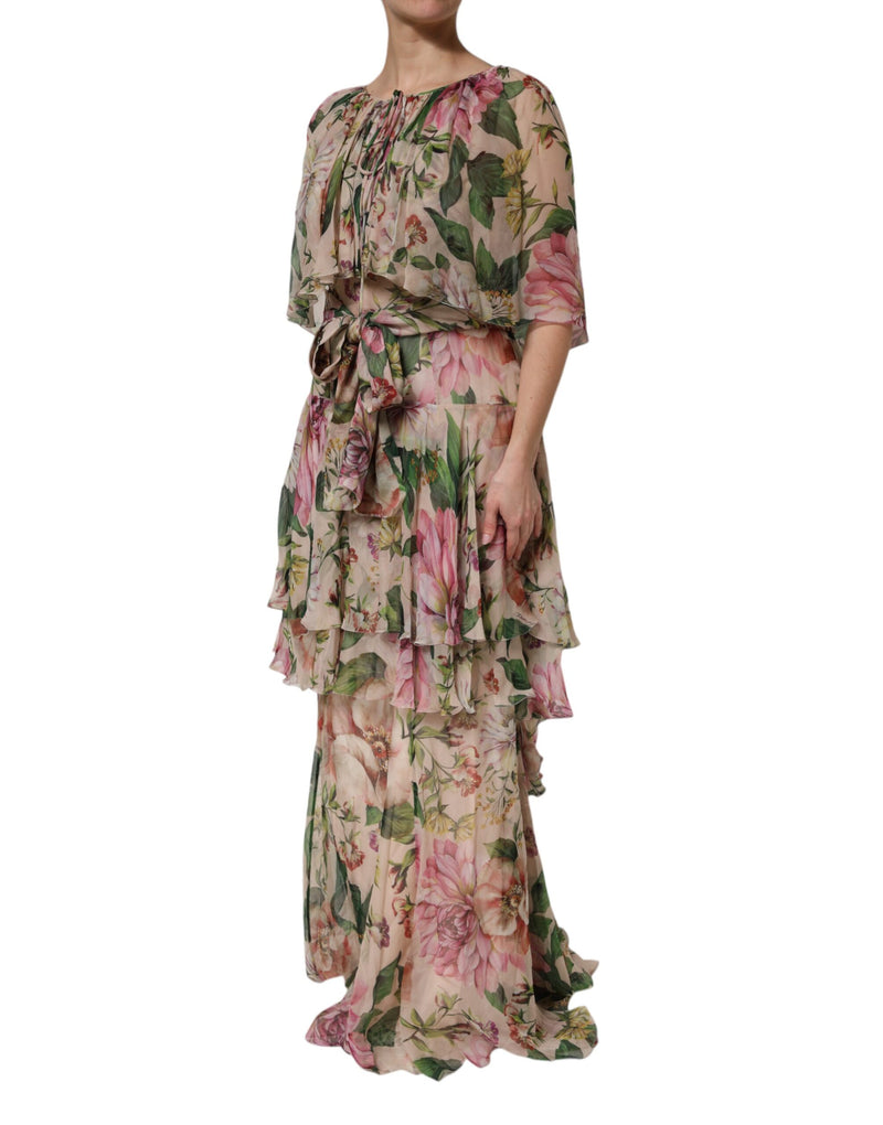 Robe Maxi Longue à Imprimé Floral Rose Dolce & Gabbana