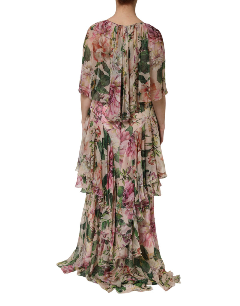 Robe Maxi Longue à Imprimé Floral Rose Dolce & Gabbana