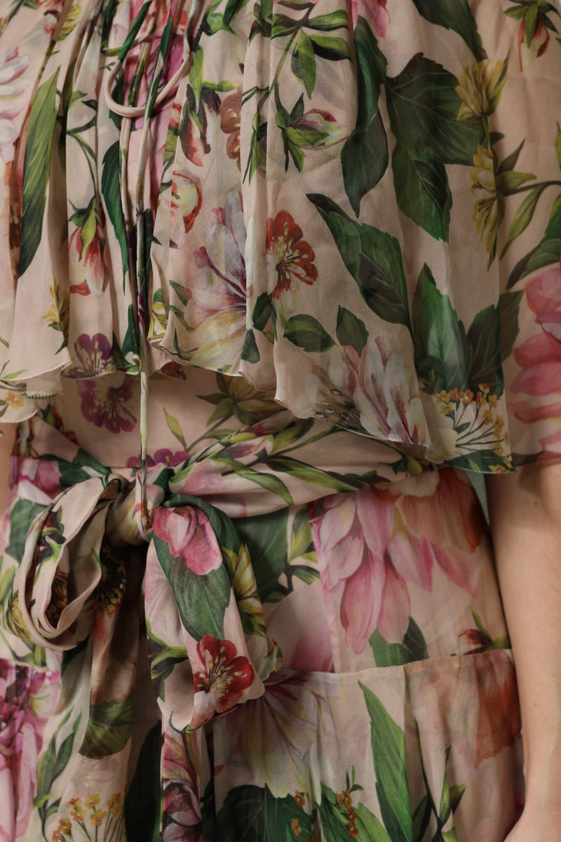 Robe Maxi Longue à Imprimé Floral Rose Dolce & Gabbana