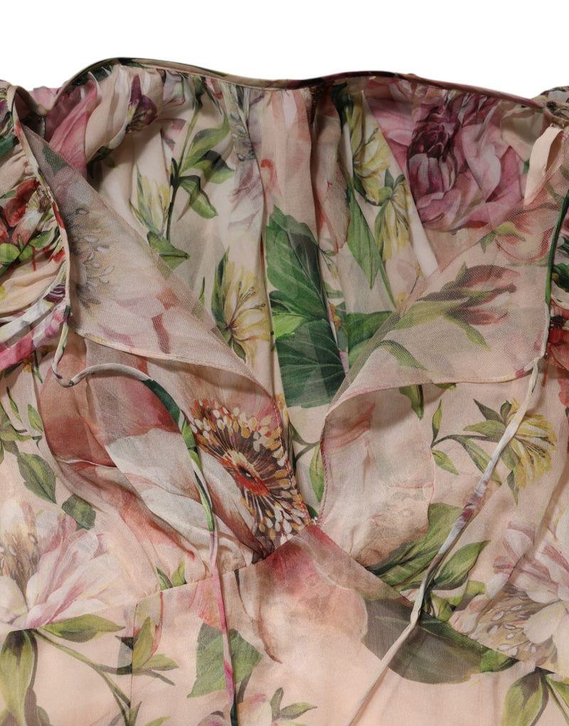 Robe Maxi Longue à Imprimé Floral Rose Dolce & Gabbana