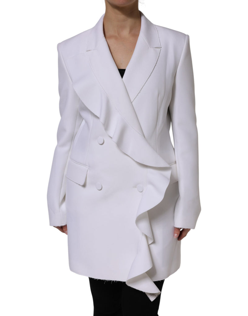 MSGM White Long Sleeve Ruffled Wrap Jacket - Authentic Blazer