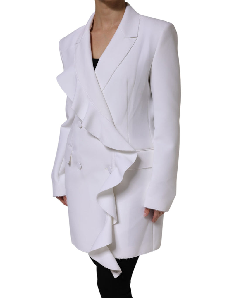 MSGM White Long Sleeve Ruffled Wrap Jacket - Authentic Blazer