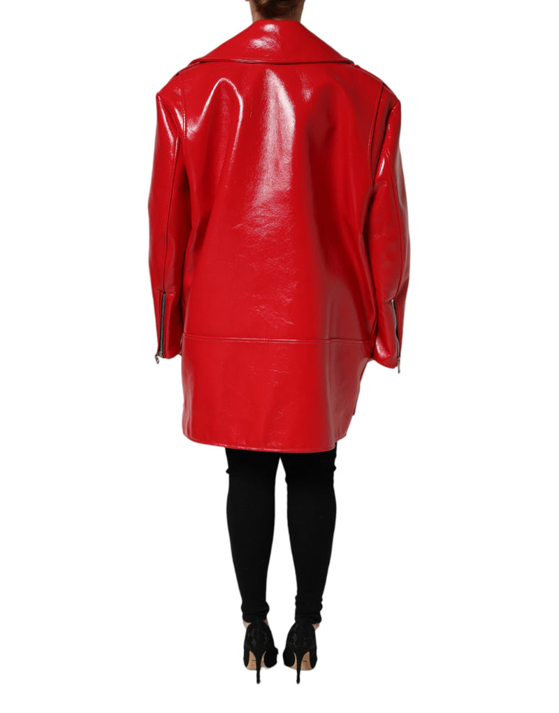 Dolce & Gabbana Veste Rouge en Cuir d'Agneau à Fermeture Éclair