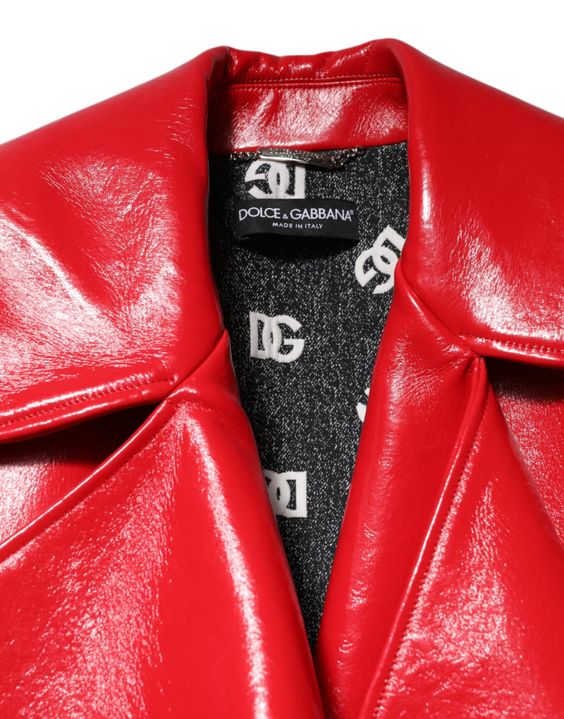 Dolce & Gabbana Veste Rouge en Cuir d'Agneau à Fermeture Éclair