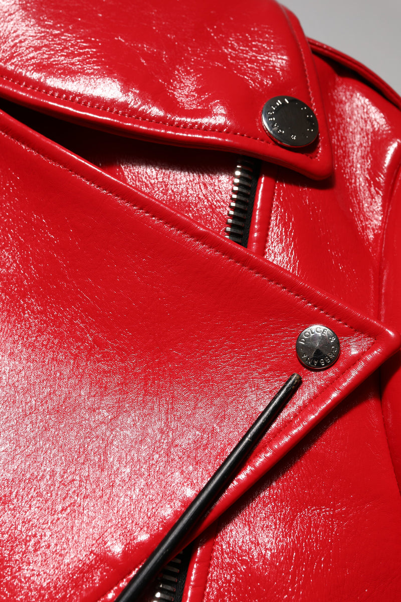Dolce & Gabbana Veste Rouge en Cuir d'Agneau à Fermeture Éclair