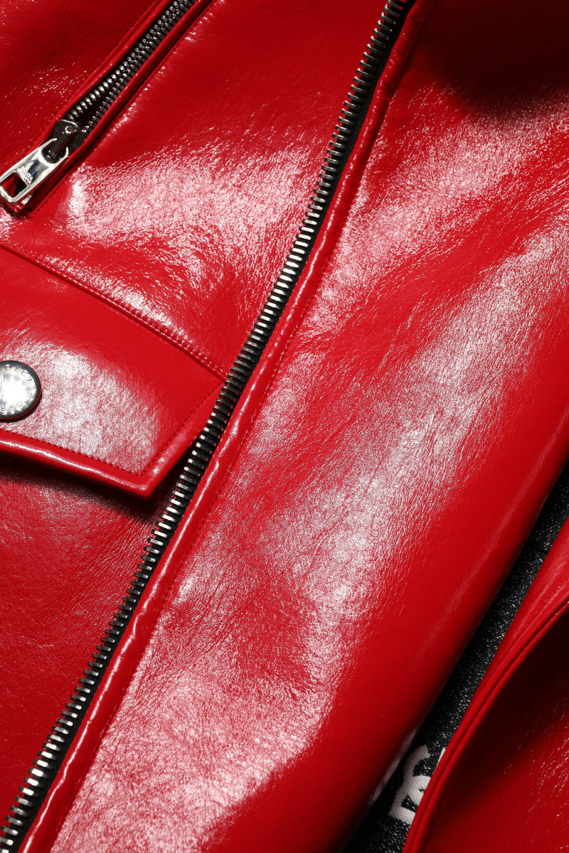 Dolce & Gabbana Veste Rouge en Cuir d'Agneau à Fermeture Éclair