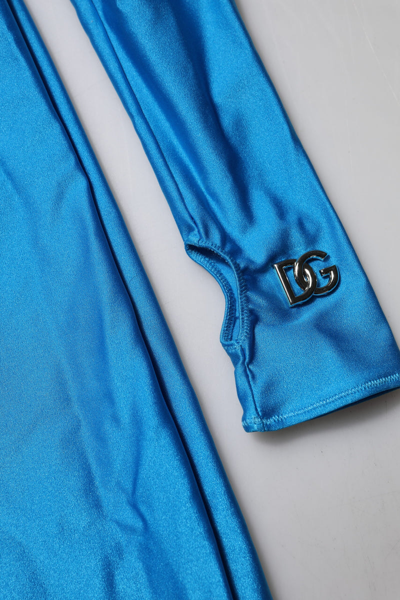 Dolce & Gabbana Blue Nylon Turtleneck Bodycon Jumpsuit Dress