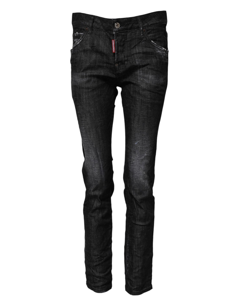 Dsquared² Jeans Skinny Noirs en Coton Lavé Mi-Taille