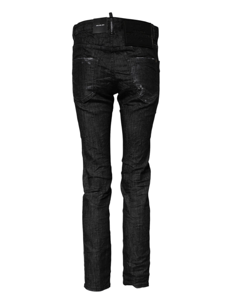 Dsquared² Jeans Skinny Noirs en Coton Lavé Mi-Taille