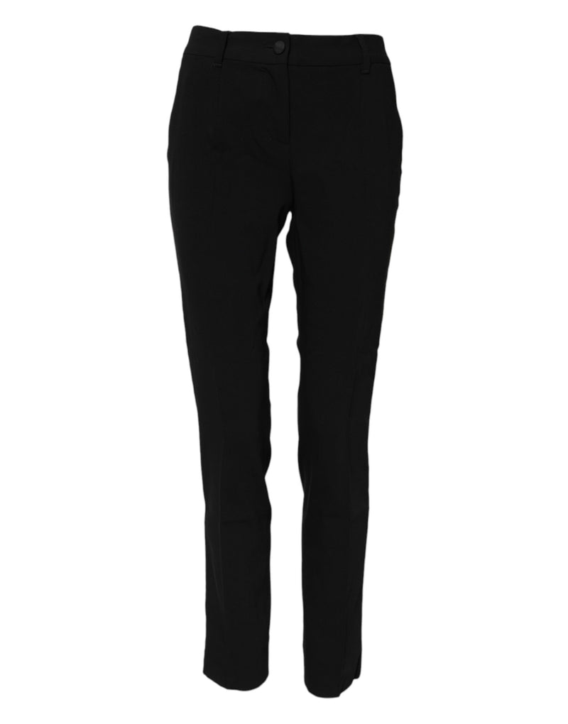 Dolce & Gabbana Pantalons Tapered Noir en Laine Mi-Taille
