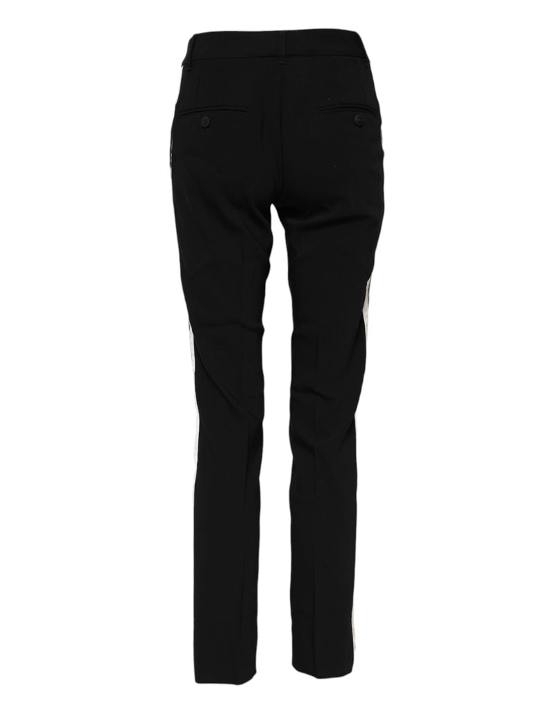Dolce & Gabbana Pantalons Tapered Noir en Laine Mi-Taille