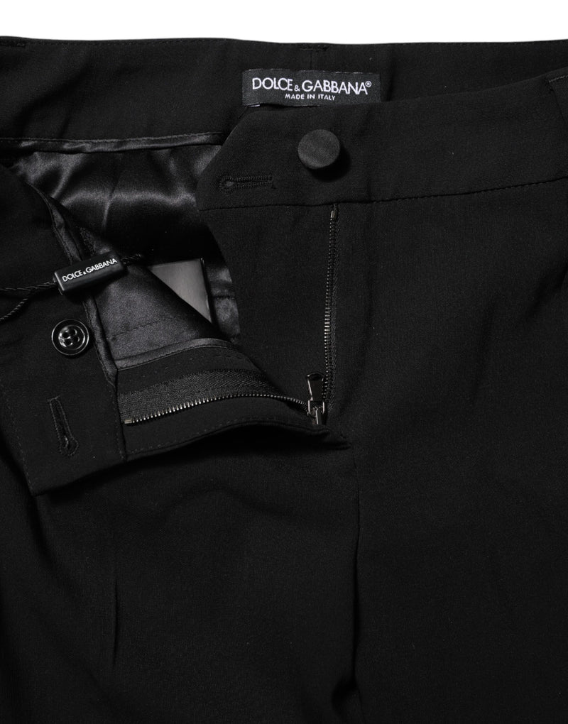 Dolce & Gabbana Pantalons Tapered Noir en Laine Mi-Taille