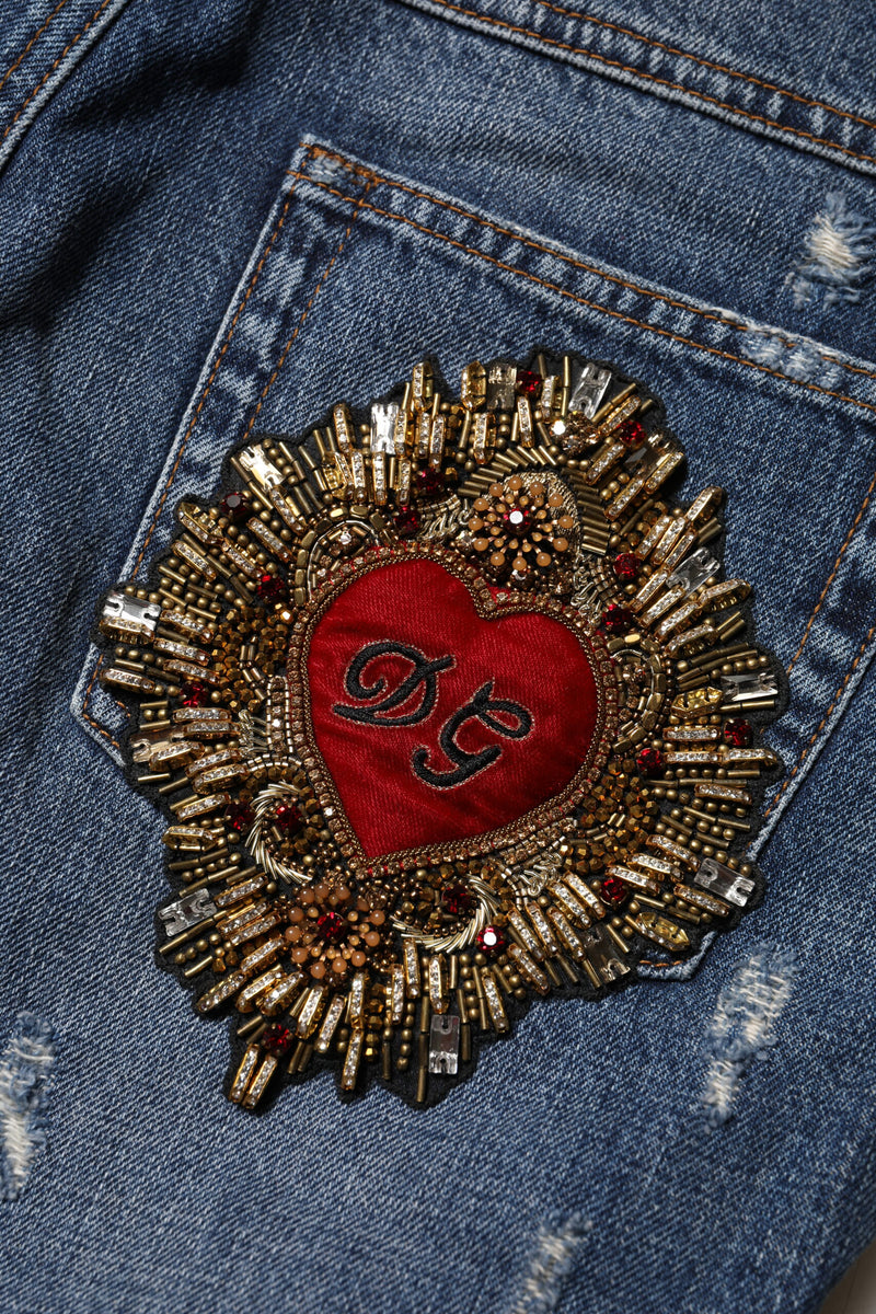 Dolce & Gabbana Blue Cotton Tattered Boyfriend Denim Jeans