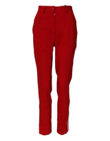 Dolce & Gabbana Pantalons Tapered Rouges en Laine Mi-Taille