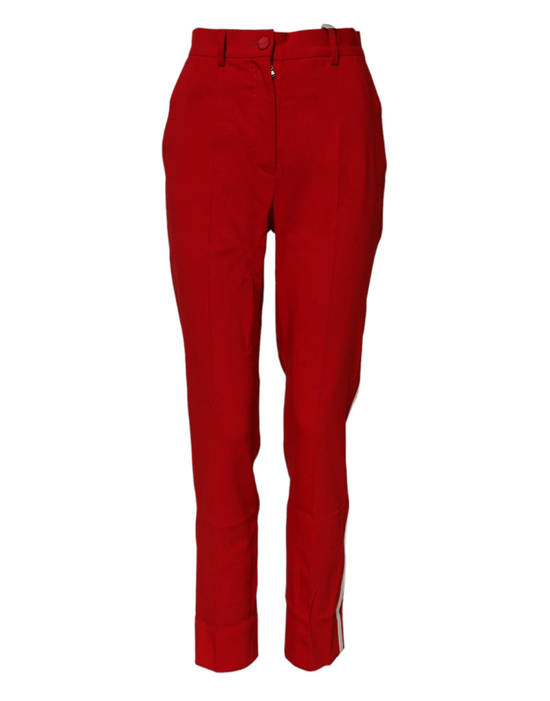 Dolce & Gabbana Pantalons Tapered Rouges en Laine Mi-Taille