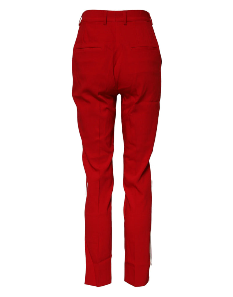 Dolce & Gabbana Pantalons Tapered Rouges en Laine Mi-Taille