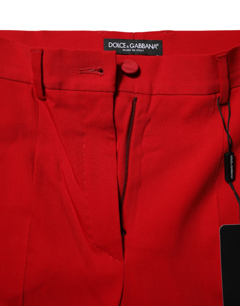 Dolce & Gabbana Pantalons Tapered Rouges en Laine Mi-Taille