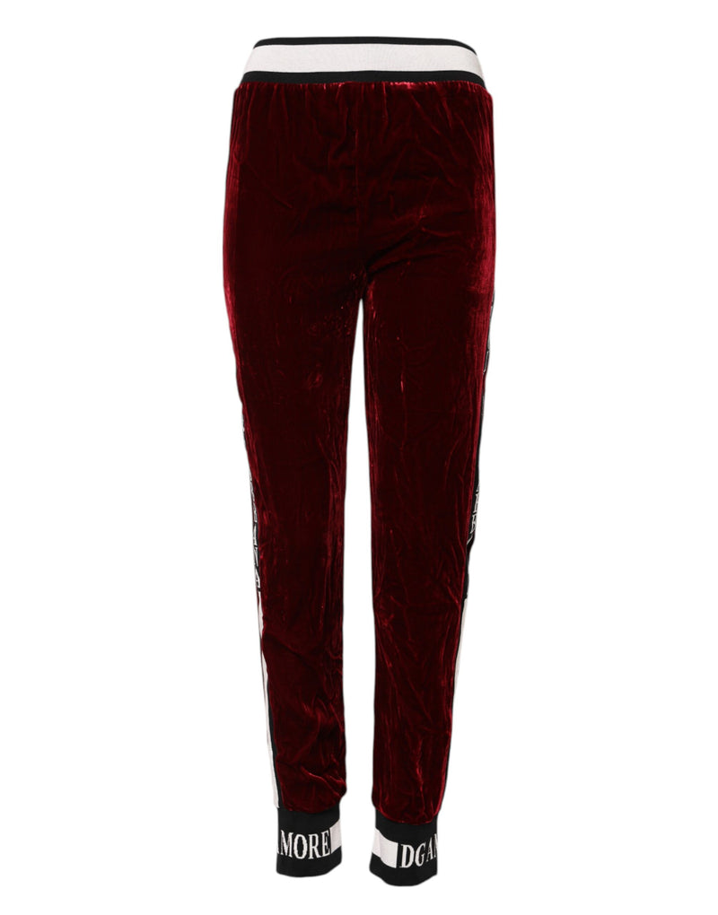 Pantalon Rouge Viscose DG Logo Mi-Taille Dolce & Gabbana