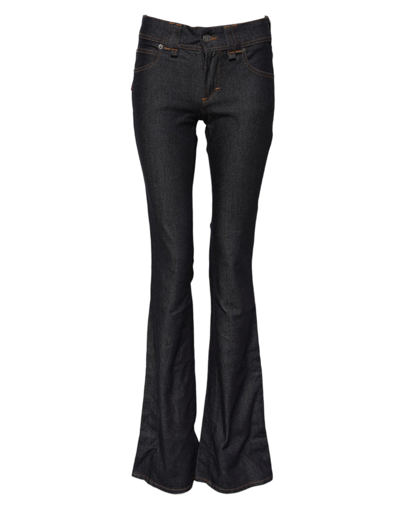 Jean en denim bleu à taille mi-haute évasée John Galliano