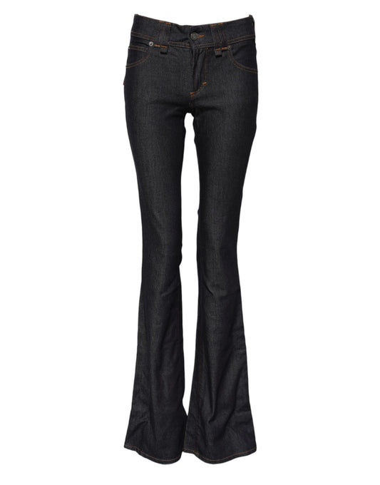 Jean en denim bleu à taille mi-haute John Galliano