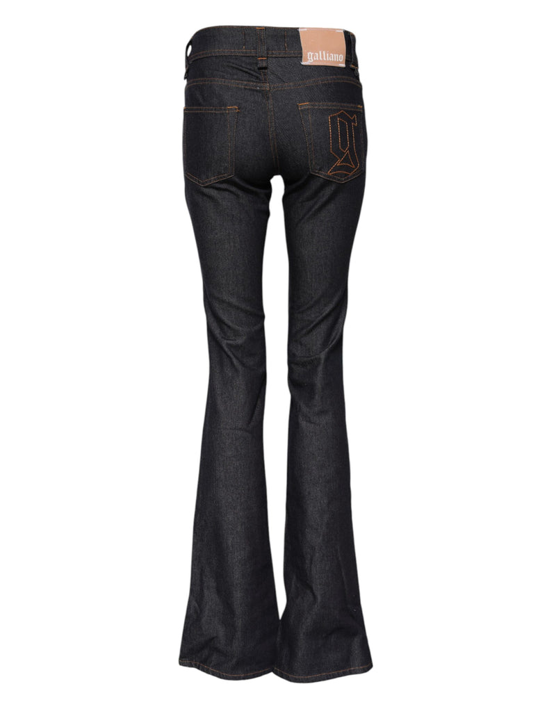 Jean en denim bleu à taille mi-haute évasée John Galliano