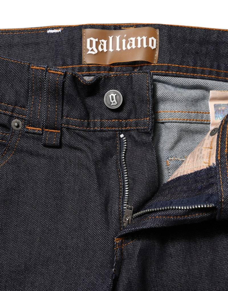Jean en denim bleu à taille mi-haute évasée John Galliano