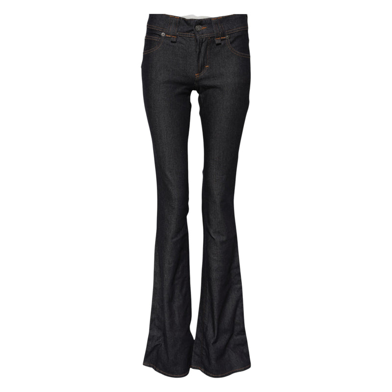 Jean en denim bleu à taille mi-haute évasée John Galliano