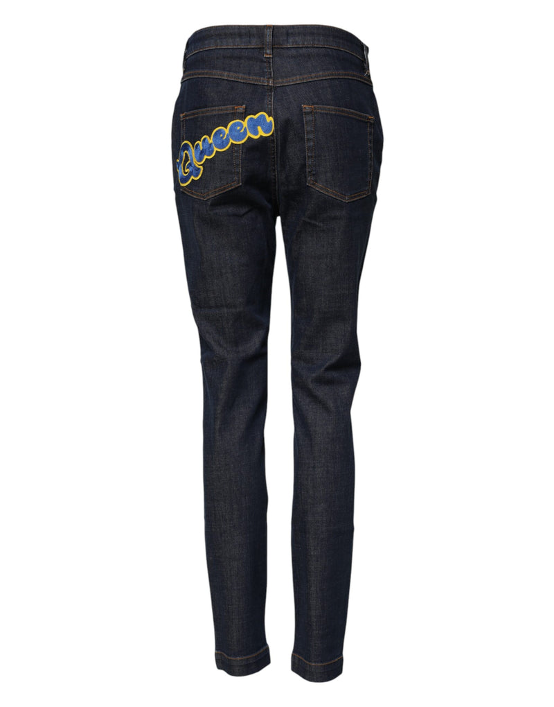 Dolce & Gabbana Blue Queen Patch AUDREY Jeans - Élégance et Confort