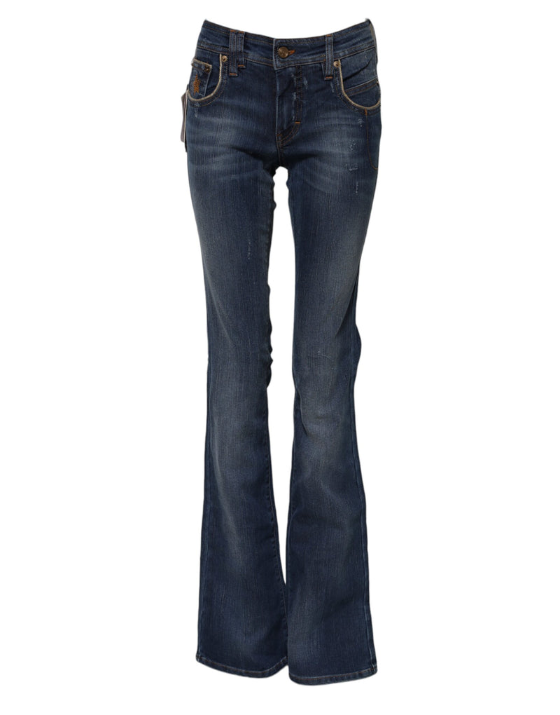 John Galliano Jeans Femme Bleues en Denim Évasées Mi-Taille
