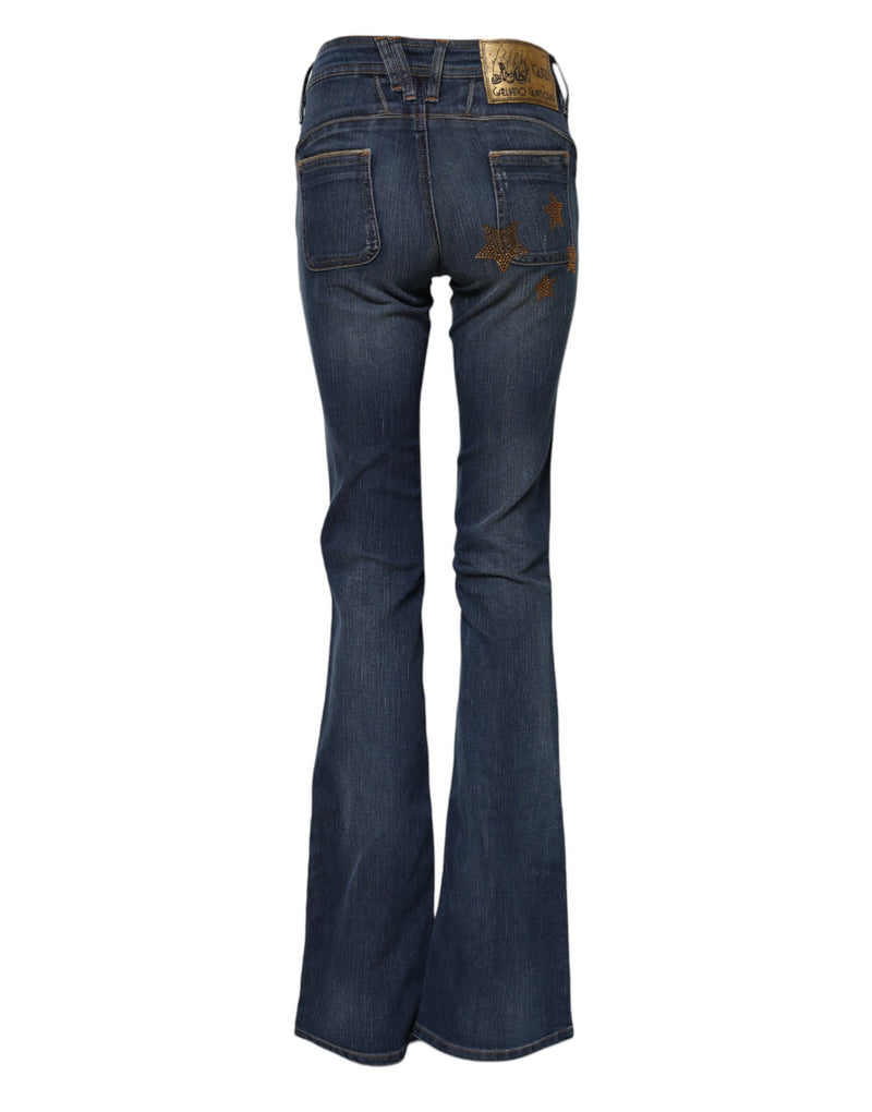 John Galliano Jeans Femme Bleues en Denim Évasées Mi-Taille