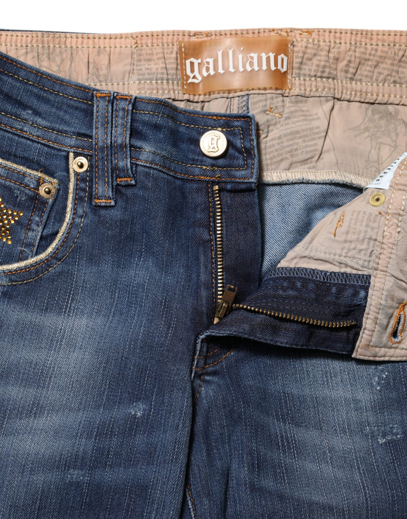 John Galliano Jeans Femme Bleues en Denim Évasées Mi-Taille