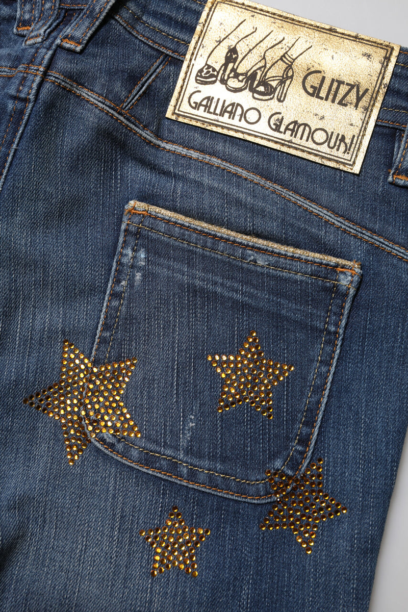 John Galliano Jeans Femme Bleues en Denim Évasées Mi-Taille