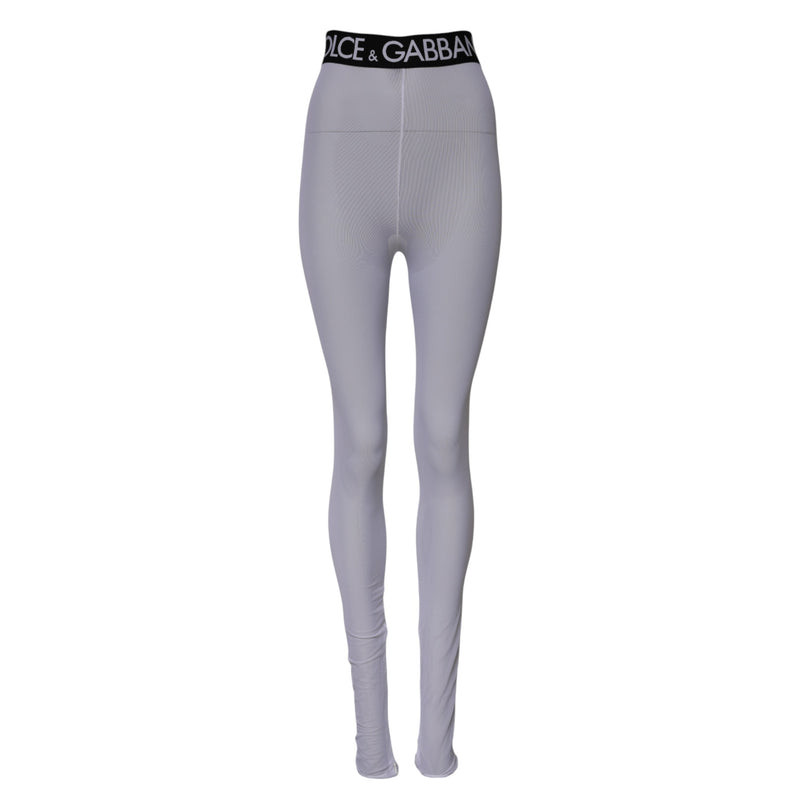 Dolce & Gabbana Gray Nylon DG Logo Mid Waisted Leggings Pants