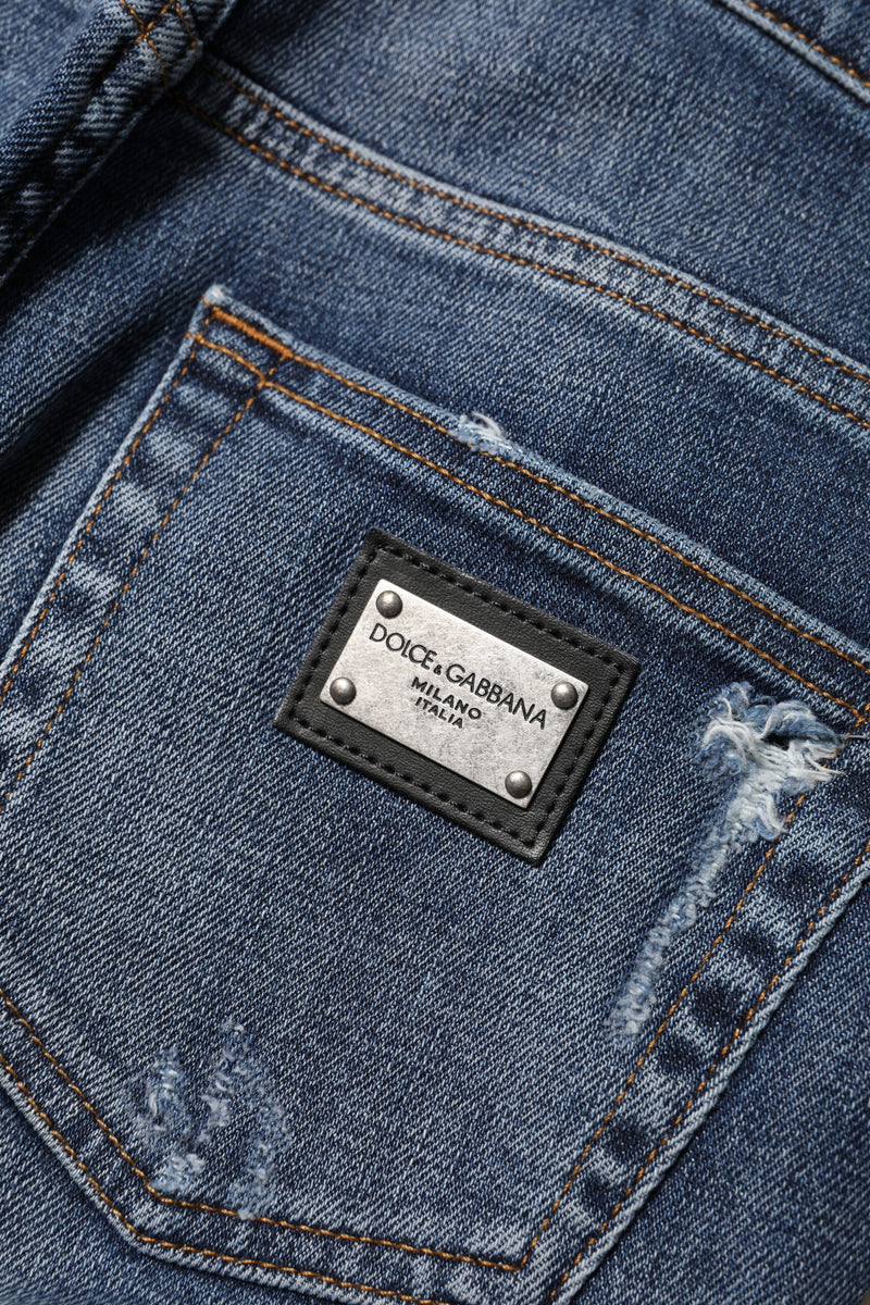 Dolce & Gabbana Blue Washed Cotton High Waisted Denim Jeans